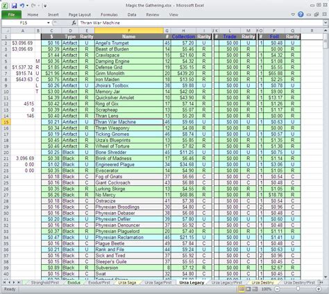 magic the gathering inventory sheets.